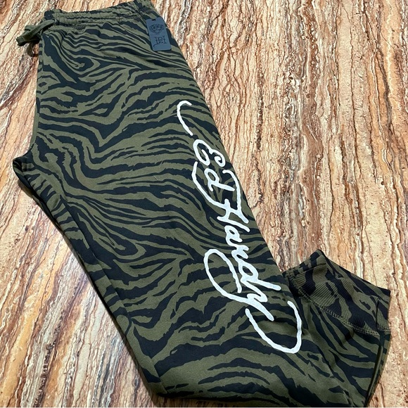 Ed Hardy Jogger Sweatpants Men’s XL Green Tiger Stripes Dragon Print - Picture 1 of 10